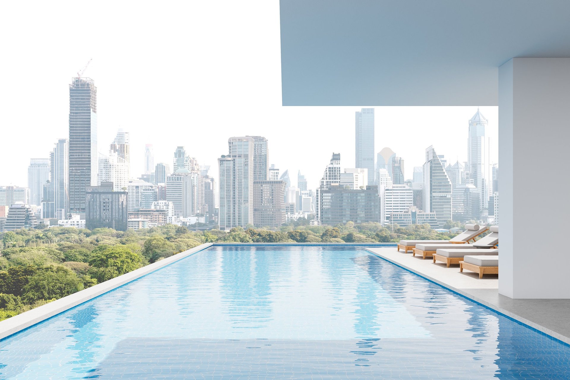 Rooftop infinity pool with city skyline