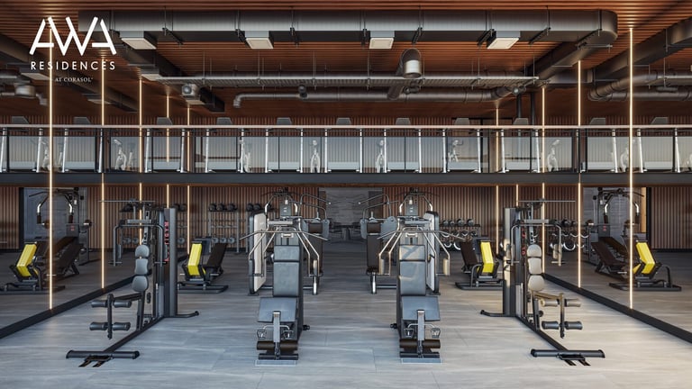 Modern fitness gym with cardio equipment and mirrors