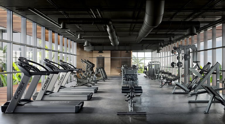Modern gym with treadmills and workout equipment