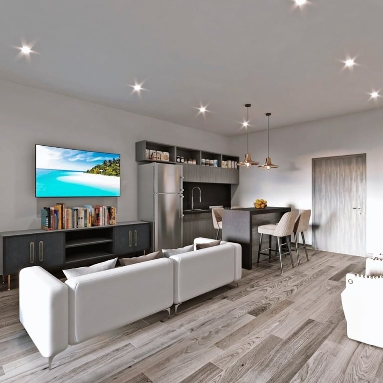 Sala y cocina del Departamento 10 Ethernal Lofts